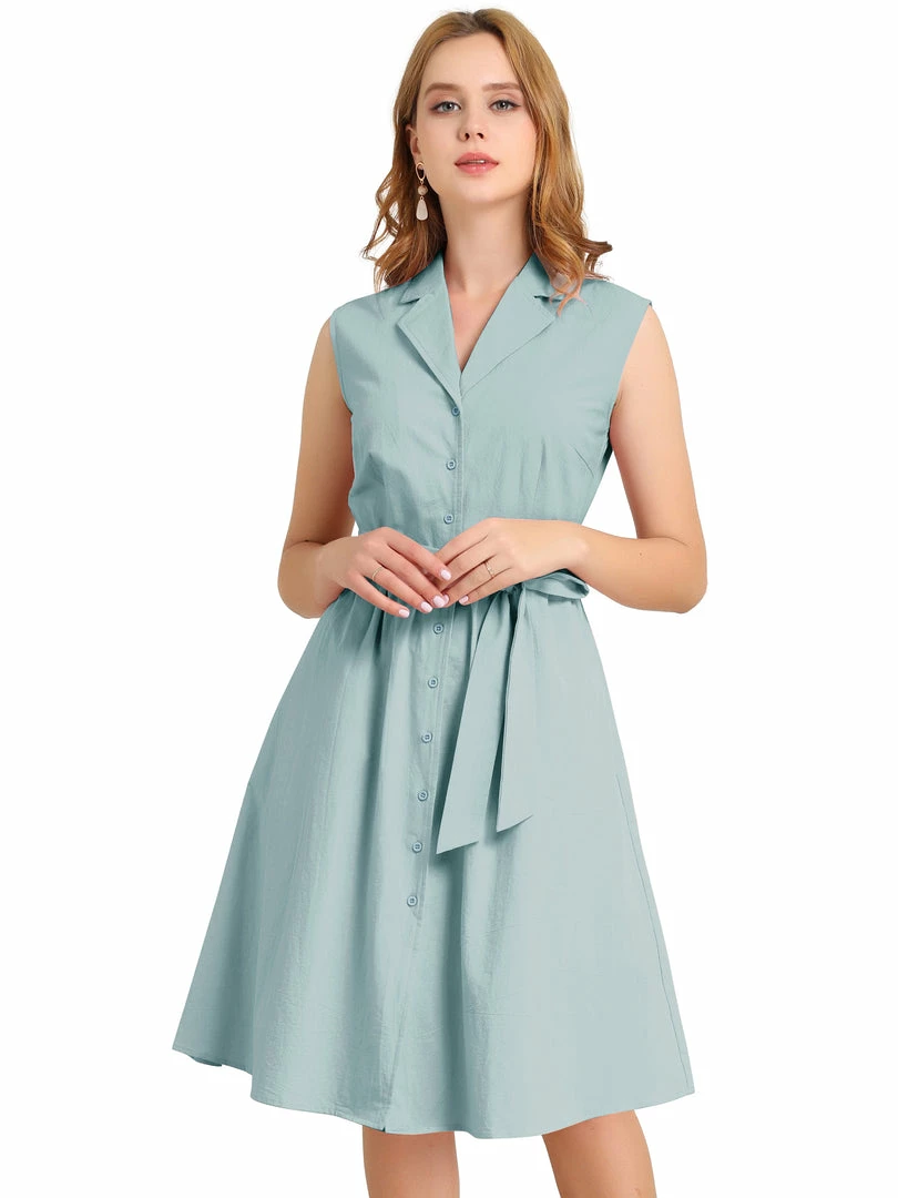 Allegra K Women's Sleeveless Notched Lapel Belted Business Office Midi Shirt Dress 16 Allegra K Women's Sleeveless Notched Lapel Belted Business Office Midi Shirt Dress