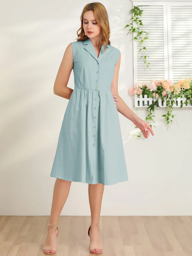 Allegra K Women's Sleeveless Notched Lapel Belted Business Office Midi Shirt Dress 17 Allegra K Women's Sleeveless Notched Lapel Belted Business Office Midi Shirt Dress