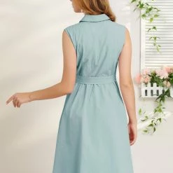 Allegra K Women's Sleeveless Notched Lapel Belted Business Office Midi Shirt Dress 48 Allegra K Women's Sleeveless Notched Lapel Belted Business Office Midi Shirt Dress