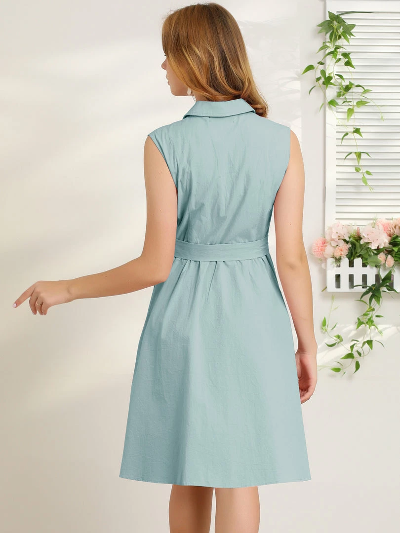 Allegra K Women's Sleeveless Notched Lapel Belted Business Office Midi Shirt Dress 19 Allegra K Women's Sleeveless Notched Lapel Belted Business Office Midi Shirt Dress