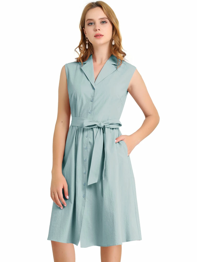 Allegra K Women's Sleeveless Notched Lapel Belted Business Office Midi Shirt Dress 15 Allegra K Women's Sleeveless Notched Lapel Belted Business Office Midi Shirt Dress