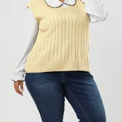 Allegra K Women's Plus Size Sweater Vest V Neck Solid Color Argyle Plaid Preppy Style Sleeveless Knit Vests 107 Allegra K Women's Plus Size Sweater Vest V Neck Solid Color Argyle Plaid Preppy Style Sleeveless Knit Vests