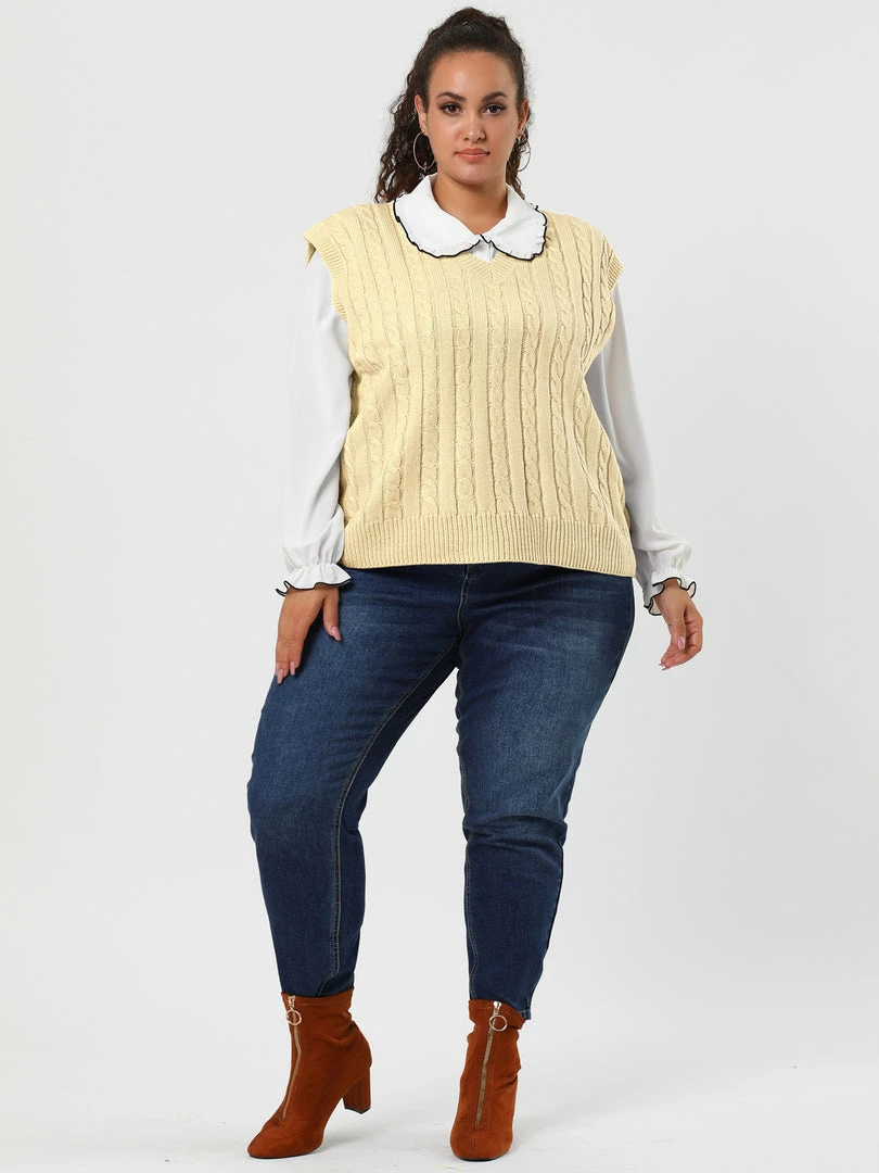 Allegra K Women's Plus Size Sweater Vest V Neck Solid Color Argyle Plaid Preppy Style Sleeveless Knit Vests 54 Allegra K Women's Plus Size Sweater Vest V Neck Solid Color Argyle Plaid Preppy Style Sleeveless Knit Vests