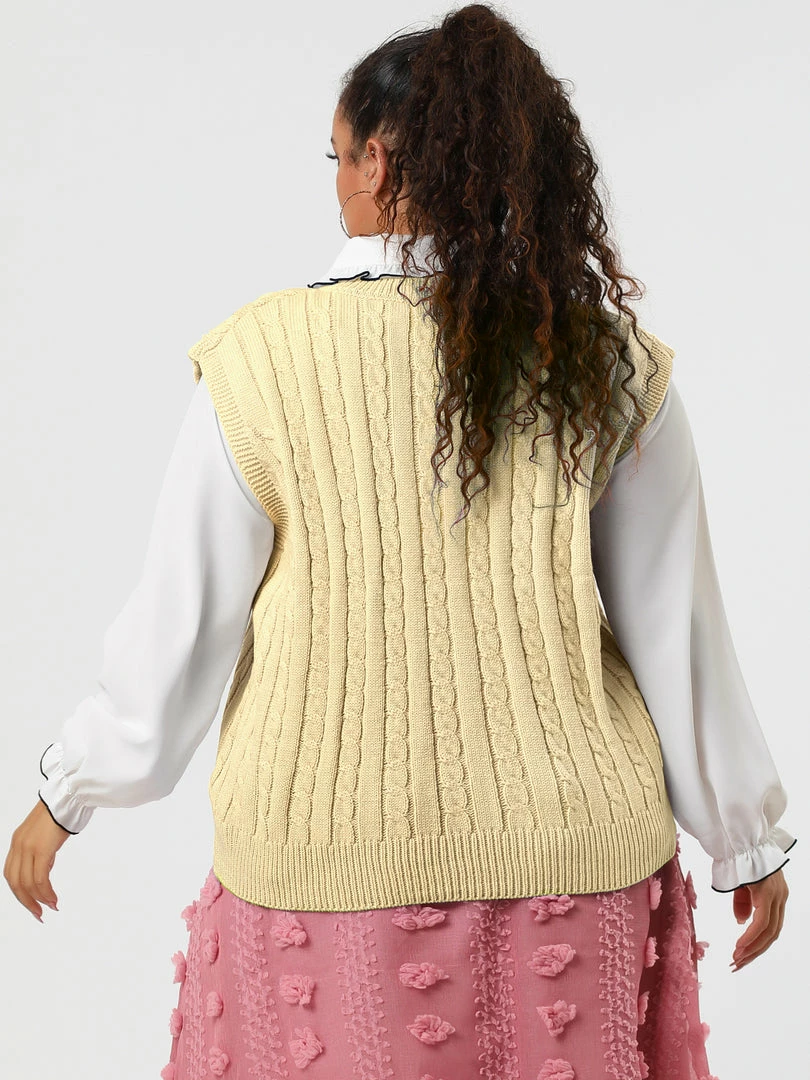 Allegra K Women's Plus Size Sweater Vest V Neck Solid Color Argyle Plaid Preppy Style Sleeveless Knit Vests 56 Allegra K Women's Plus Size Sweater Vest V Neck Solid Color Argyle Plaid Preppy Style Sleeveless Knit Vests