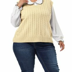 Allegra K Women's Plus Size Sweater Vest V Neck Solid Color Argyle Plaid Preppy Style Sleeveless Knit Vests 106 Allegra K Women's Plus Size Sweater Vest V Neck Solid Color Argyle Plaid Preppy Style Sleeveless Knit Vests