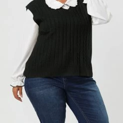 Allegra K Women's Plus Size Sweater Vest V Neck Solid Color Argyle Plaid Preppy Style Sleeveless Knit Vests 101 Allegra K Women's Plus Size Sweater Vest V Neck Solid Color Argyle Plaid Preppy Style Sleeveless Knit Vests