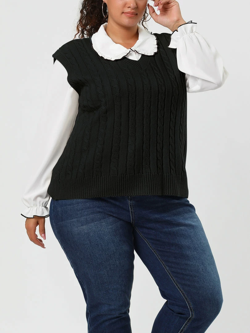 Allegra K Women's Plus Size Sweater Vest V Neck Solid Color Argyle Plaid Preppy Style Sleeveless Knit Vests 47 Allegra K Women's Plus Size Sweater Vest V Neck Solid Color Argyle Plaid Preppy Style Sleeveless Knit Vests