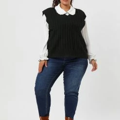 Allegra K Women's Plus Size Sweater Vest V Neck Solid Color Argyle Plaid Preppy Style Sleeveless Knit Vests 102 Allegra K Women's Plus Size Sweater Vest V Neck Solid Color Argyle Plaid Preppy Style Sleeveless Knit Vests