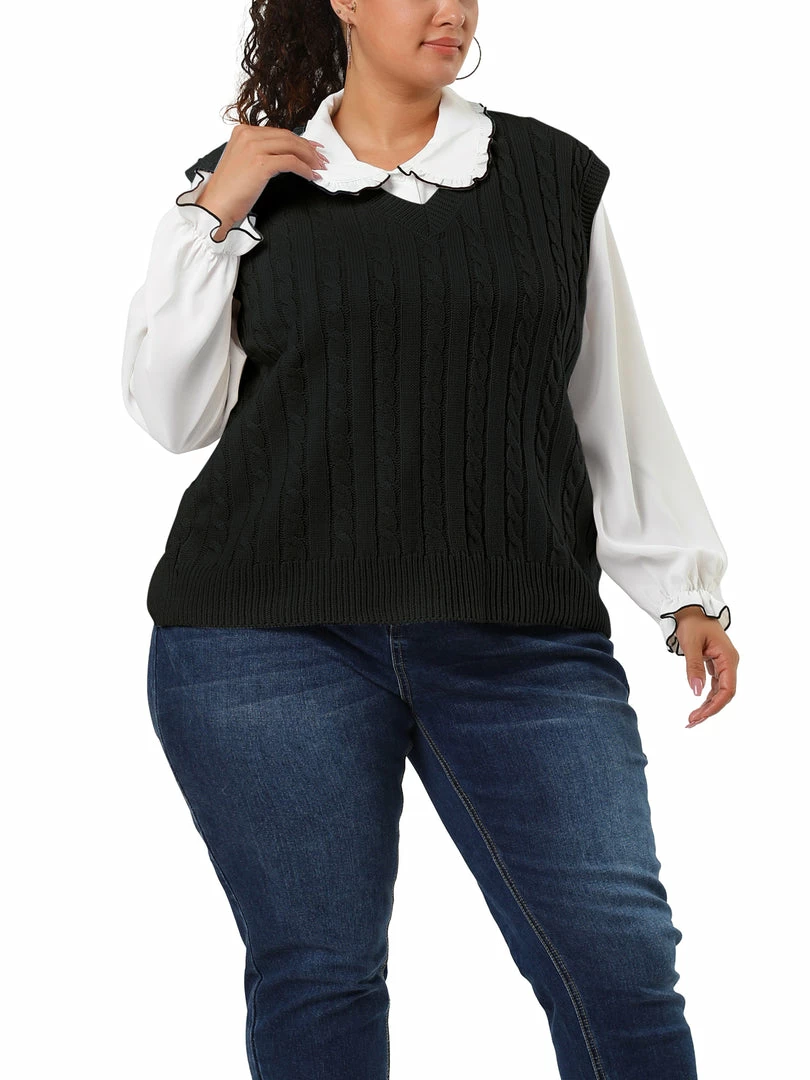 Allegra K Women's Plus Size Sweater Vest V Neck Solid Color Argyle Plaid Preppy Style Sleeveless Knit Vests 46 Allegra K Women's Plus Size Sweater Vest V Neck Solid Color Argyle Plaid Preppy Style Sleeveless Knit Vests