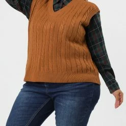 Allegra K Women's Plus Size Sweater Vest V Neck Solid Color Argyle Plaid Preppy Style Sleeveless Knit Vests 95 Allegra K Women's Plus Size Sweater Vest V Neck Solid Color Argyle Plaid Preppy Style Sleeveless Knit Vests