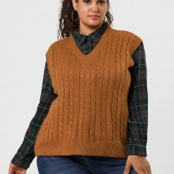 Allegra K Women's Plus Size Sweater Vest V Neck Solid Color Argyle Plaid Preppy Style Sleeveless Knit Vests 97 Allegra K Women's Plus Size Sweater Vest V Neck Solid Color Argyle Plaid Preppy Style Sleeveless Knit Vests