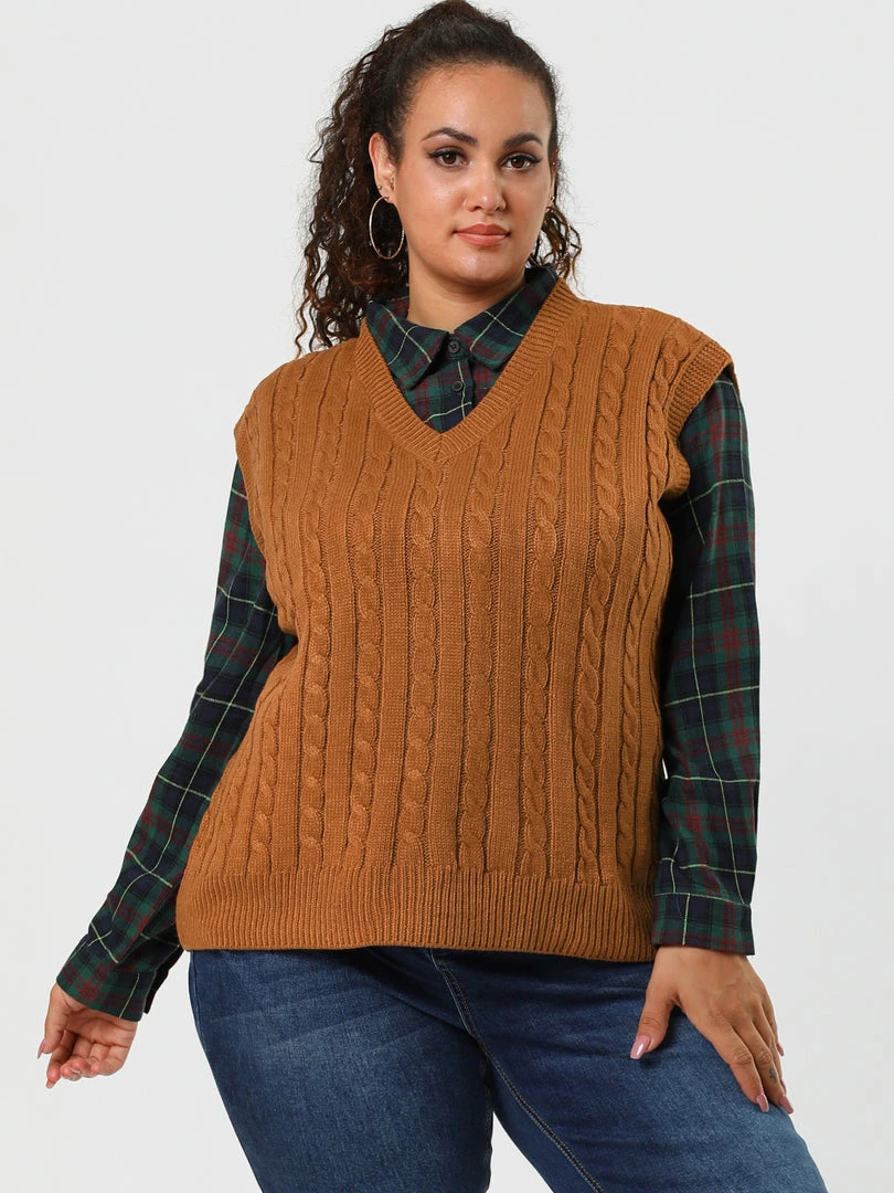 Allegra K Women's Plus Size Sweater Vest V Neck Solid Color Argyle Plaid Preppy Style Sleeveless Knit Vests 43 Allegra K Women's Plus Size Sweater Vest V Neck Solid Color Argyle Plaid Preppy Style Sleeveless Knit Vests