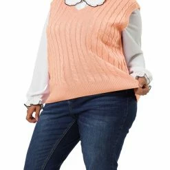 Allegra K Women's Plus Size Sweater Vest V Neck Solid Color Argyle Plaid Preppy Style Sleeveless Knit Vests 89 Allegra K Women's Plus Size Sweater Vest V Neck Solid Color Argyle Plaid Preppy Style Sleeveless Knit Vests