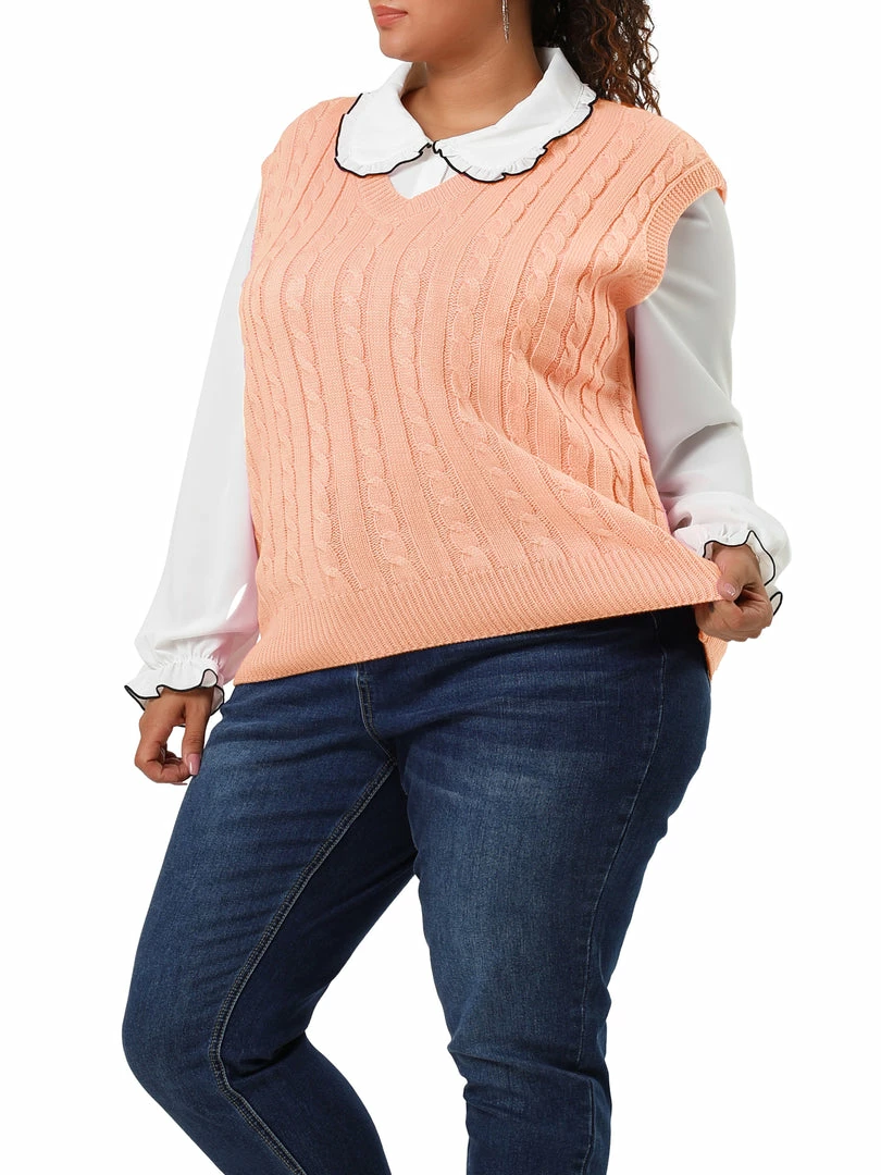 Allegra K Women's Plus Size Sweater Vest V Neck Solid Color Argyle Plaid Preppy Style Sleeveless Knit Vests 35 Allegra K Women's Plus Size Sweater Vest V Neck Solid Color Argyle Plaid Preppy Style Sleeveless Knit Vests