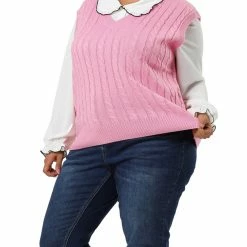 Allegra K Women's Plus Size Sweater Vest V Neck Solid Color Argyle Plaid Preppy Style Sleeveless Knit Vests 83 Allegra K Women's Plus Size Sweater Vest V Neck Solid Color Argyle Plaid Preppy Style Sleeveless Knit Vests