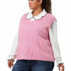 Allegra K Women's Plus Size Sweater Vest V Neck Solid Color Argyle Plaid Preppy Style Sleeveless Knit Vests 85 Allegra K Women's Plus Size Sweater Vest V Neck Solid Color Argyle Plaid Preppy Style Sleeveless Knit Vests