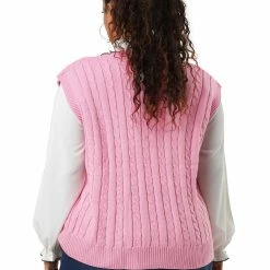 Allegra K Women's Plus Size Sweater Vest V Neck Solid Color Argyle Plaid Preppy Style Sleeveless Knit Vests 86 Allegra K Women's Plus Size Sweater Vest V Neck Solid Color Argyle Plaid Preppy Style Sleeveless Knit Vests