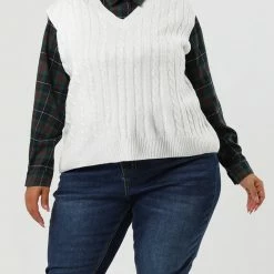 Allegra K Women's Plus Size Sweater Vest V Neck Solid Color Argyle Plaid Preppy Style Sleeveless Knit Vests 77 Allegra K Women's Plus Size Sweater Vest V Neck Solid Color Argyle Plaid Preppy Style Sleeveless Knit Vests