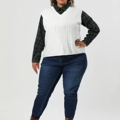 Allegra K Women's Plus Size Sweater Vest V Neck Solid Color Argyle Plaid Preppy Style Sleeveless Knit Vests 78 Allegra K Women's Plus Size Sweater Vest V Neck Solid Color Argyle Plaid Preppy Style Sleeveless Knit Vests