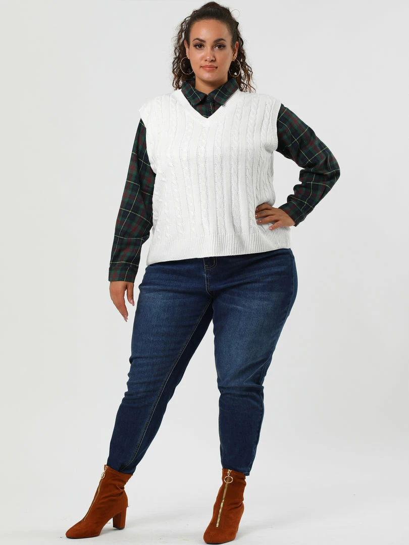 Allegra K Women's Plus Size Sweater Vest V Neck Solid Color Argyle Plaid Preppy Style Sleeveless Knit Vests 24 Allegra K Women's Plus Size Sweater Vest V Neck Solid Color Argyle Plaid Preppy Style Sleeveless Knit Vests