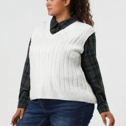 Allegra K Women's Plus Size Sweater Vest V Neck Solid Color Argyle Plaid Preppy Style Sleeveless Knit Vests 79 Allegra K Women's Plus Size Sweater Vest V Neck Solid Color Argyle Plaid Preppy Style Sleeveless Knit Vests