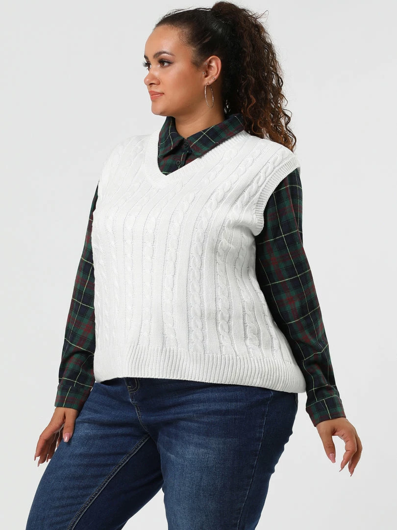 Allegra K Women's Plus Size Sweater Vest V Neck Solid Color Argyle Plaid Preppy Style Sleeveless Knit Vests 25 Allegra K Women's Plus Size Sweater Vest V Neck Solid Color Argyle Plaid Preppy Style Sleeveless Knit Vests