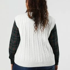 Allegra K Women's Plus Size Sweater Vest V Neck Solid Color Argyle Plaid Preppy Style Sleeveless Knit Vests 80 Allegra K Women's Plus Size Sweater Vest V Neck Solid Color Argyle Plaid Preppy Style Sleeveless Knit Vests