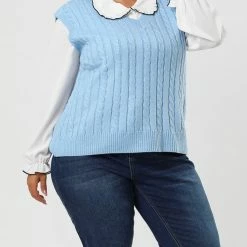 Allegra K Women's Plus Size Sweater Vest V Neck Solid Color Argyle Plaid Preppy Style Sleeveless Knit Vests 71 Allegra K Women's Plus Size Sweater Vest V Neck Solid Color Argyle Plaid Preppy Style Sleeveless Knit Vests