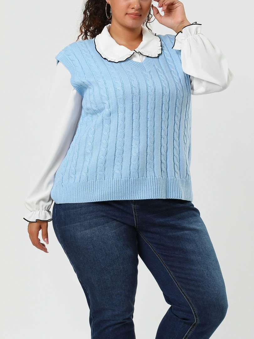 Allegra K Women's Plus Size Sweater Vest V Neck Solid Color Argyle Plaid Preppy Style Sleeveless Knit Vests 17 Allegra K Women's Plus Size Sweater Vest V Neck Solid Color Argyle Plaid Preppy Style Sleeveless Knit Vests