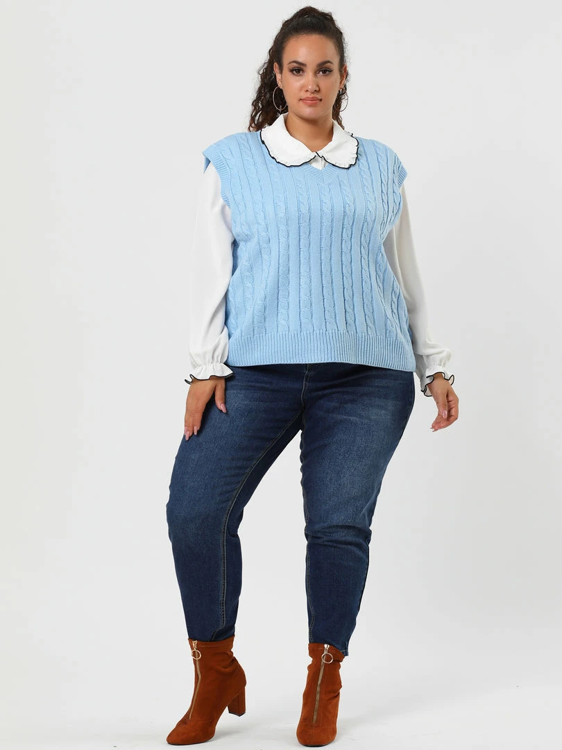 Allegra K Women's Plus Size Sweater Vest V Neck Solid Color Argyle Plaid Preppy Style Sleeveless Knit Vests 18 Allegra K Women's Plus Size Sweater Vest V Neck Solid Color Argyle Plaid Preppy Style Sleeveless Knit Vests