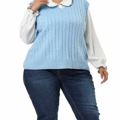 Allegra K Women's Plus Size Sweater Vest V Neck Solid Color Argyle Plaid Preppy Style Sleeveless Knit Vests 70 Allegra K Women's Plus Size Sweater Vest V Neck Solid Color Argyle Plaid Preppy Style Sleeveless Knit Vests