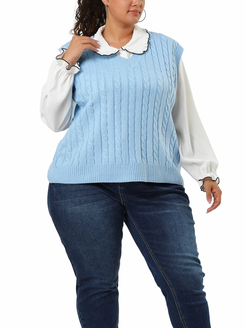 Allegra K Women's Plus Size Sweater Vest V Neck Solid Color Argyle Plaid Preppy Style Sleeveless Knit Vests 16 Allegra K Women's Plus Size Sweater Vest V Neck Solid Color Argyle Plaid Preppy Style Sleeveless Knit Vests