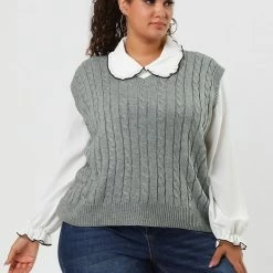 Allegra K Women's Plus Size Sweater Vest V Neck Solid Color Argyle Plaid Preppy Style Sleeveless Knit Vests 66 Allegra K Women's Plus Size Sweater Vest V Neck Solid Color Argyle Plaid Preppy Style Sleeveless Knit Vests