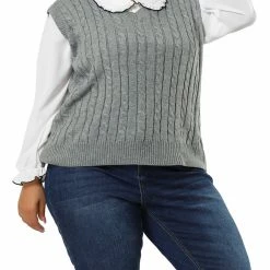 Allegra K Women's Plus Size Sweater Vest V Neck Solid Color Argyle Plaid Preppy Style Sleeveless Knit Vests 64 Allegra K Women's Plus Size Sweater Vest V Neck Solid Color Argyle Plaid Preppy Style Sleeveless Knit Vests