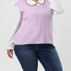 Allegra K Women's Plus Size Sweater Vest V Neck Solid Color Argyle Plaid Preppy Style Sleeveless Knit Vests 59 Allegra K Women's Plus Size Sweater Vest V Neck Solid Color Argyle Plaid Preppy Style Sleeveless Knit Vests