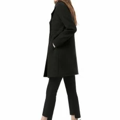 Allegra K Double Breasted Notched Lapel Mid-Length Coat