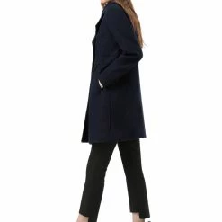 Allegra K Double Breasted Notched Lapel Mid-Length Coat
