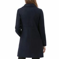 Allegra K Double Breasted Notched Lapel Mid-Length Coat
