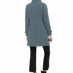 Allegra K Women's Double Breasted Stand Collar Coat With Slant Pockets
