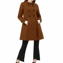 Allegra K Women's Double Breasted Stand Collar Coat With Slant Pockets