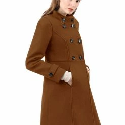 Allegra K Women's Double Breasted Stand Collar Coat With Slant Pockets
