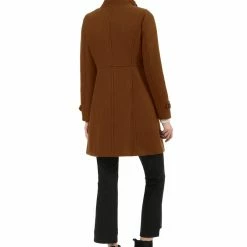 Allegra K Women's Double Breasted Stand Collar Coat With Slant Pockets