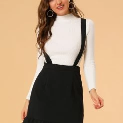 Allegra K Women's Ruffle Hem Adjustable Strap Overalls Suspender Skirt