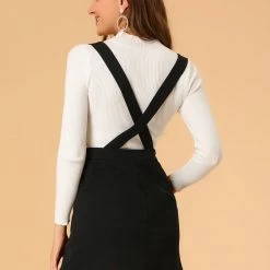 Allegra K Women's Ruffle Hem Adjustable Strap Overalls Suspender Skirt