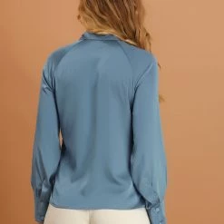 Allegra K Women's Satin Long Sleeve Collar Button Down Shirt