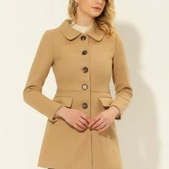 Allegra K Women's Peter Pan Collar Single Breasted Outwear Winter Coat