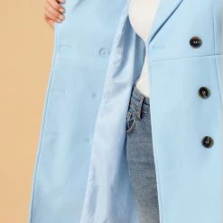 Women Allegra K Double Breasted Notched Lapel Winter Long Coat