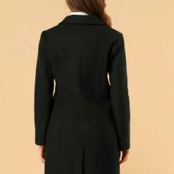 Women Allegra K Double Breasted Notched Lapel Winter Long Coat