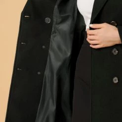 Women Allegra K Double Breasted Notched Lapel Winter Long Coat