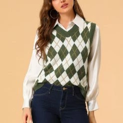 Allegra K Women's Plaid Check Knit Argyle Sweater Sleeveless Vest 29 Allegra K Women's Plaid Check Knit Argyle Sweater Sleeveless Vest